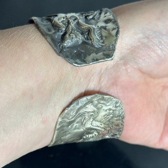 Chinese Four Toed Dragon Wang Hing Sterling Silver Cuff Bracelet Rare Antique - Picture 10 of 10